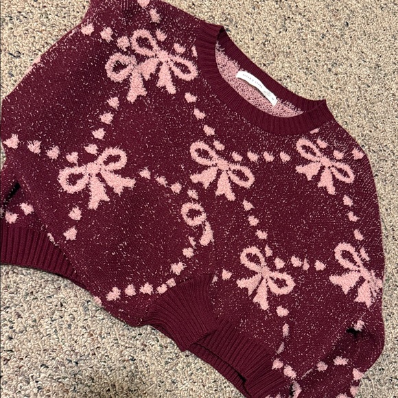 Altar'd State Burgundy and Pink Bow Sweater - Picture 3 of 9
